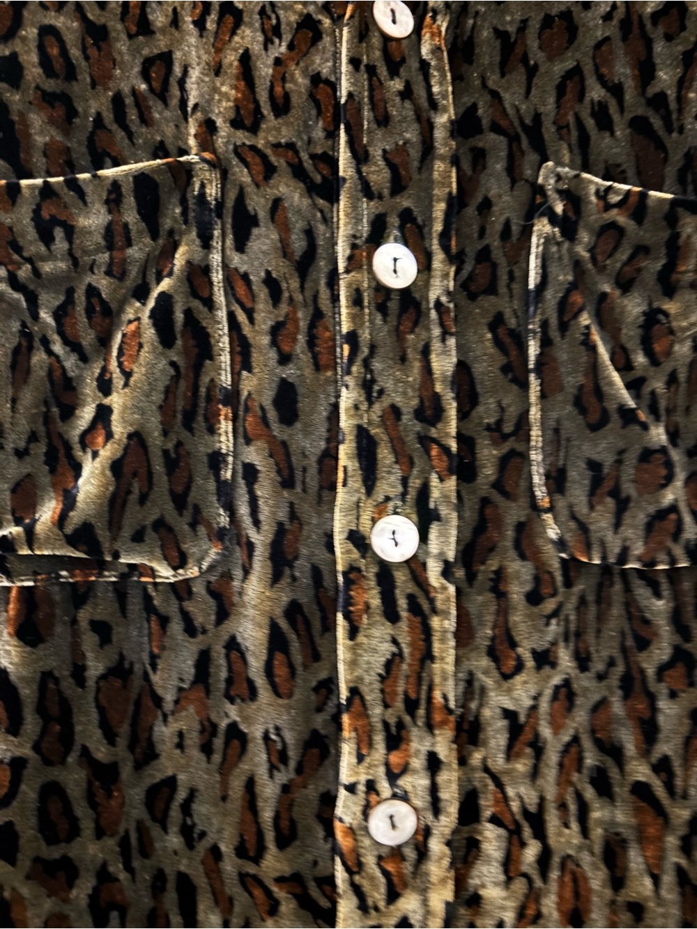CHICO’S Olive and Black Leopard Print Faux Velvet Button Down Blouse - Picture 8 of 12